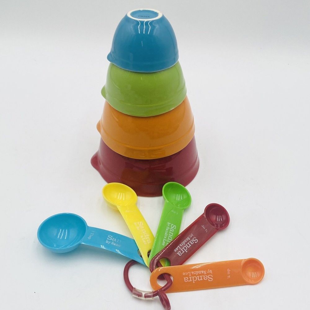 Sandra Lee Ceramic Measuring Cup Set Multicolor with Measuring Spoon Set